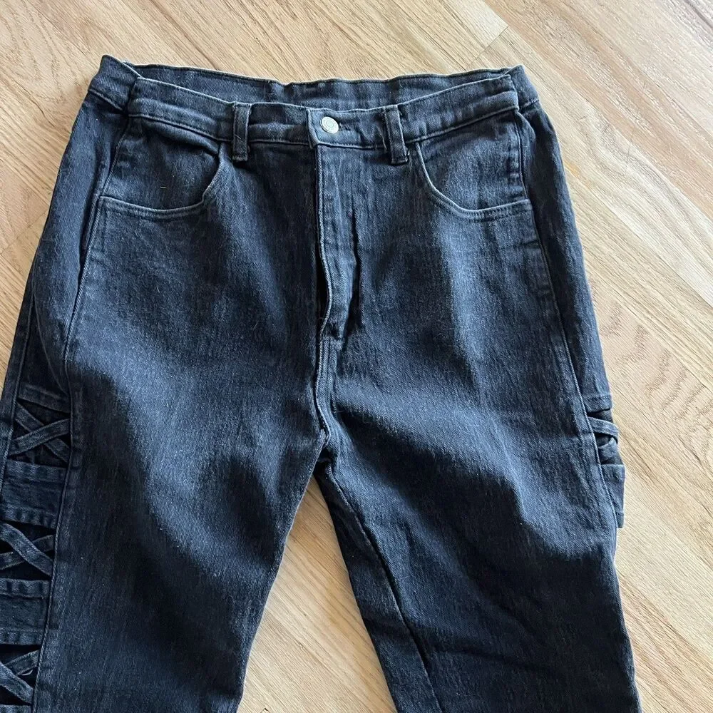 vintage‎ 90s criss cross side lace vintage black jeans Watch LA size 19/20 USA